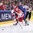 COLOGNE, GERMANY - MAY 14: Denmark's Morten Poulsen #38 chases down a loose puck while fending off Sweden's Oliver Ekman-Larsson #23 during preliminary round action at the 2017 IIHF Ice Hockey World Championship. (Photo by Andre Ringuette/HHOF-IIHF Images)

